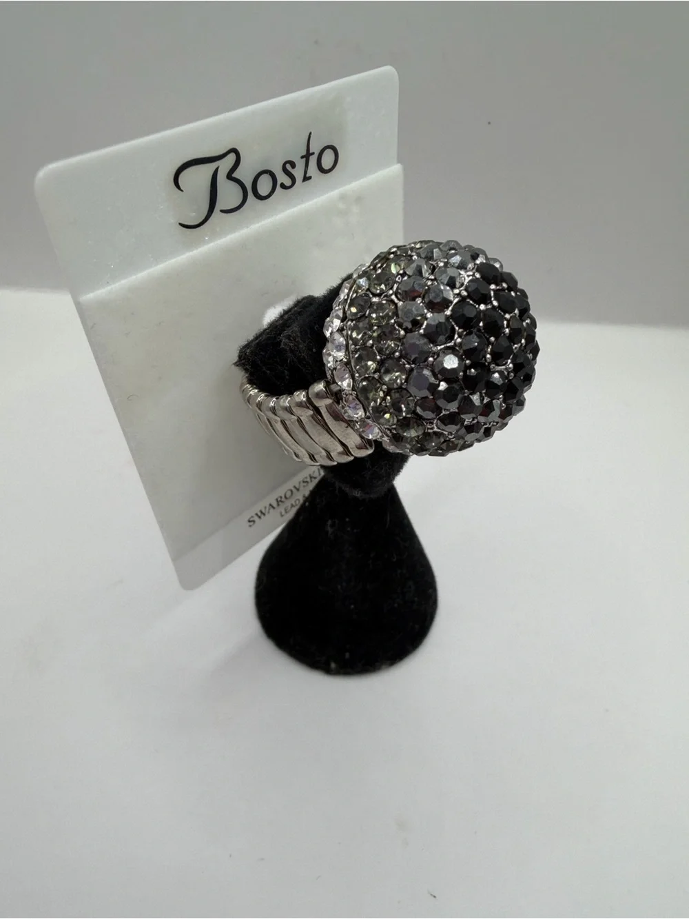 Swarovski Hematite and Black Crystal Dome Stretch Ring